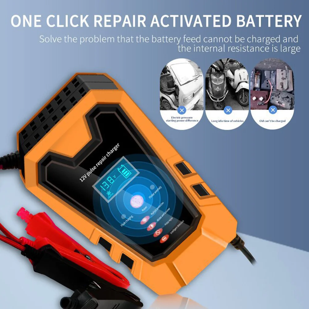 

Intelligent Car Battery Charger 12V/6A Automatic Pulse Repair with LCD Display for 2Ah-100Ah Lead-Acid AGM Gel Auto Motorcycle