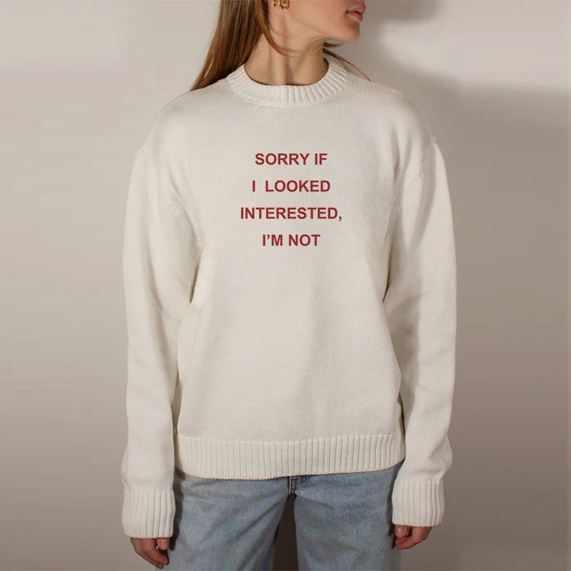 Женский винтажный пуловер с буквенным принтом свободный трикотажный свитер