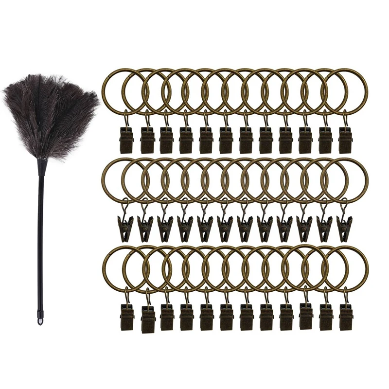 

36 шт. кольца для занавесок, зажимы для оконных занавесок и 1 шт. Страусиные пыленепроницаемые перья