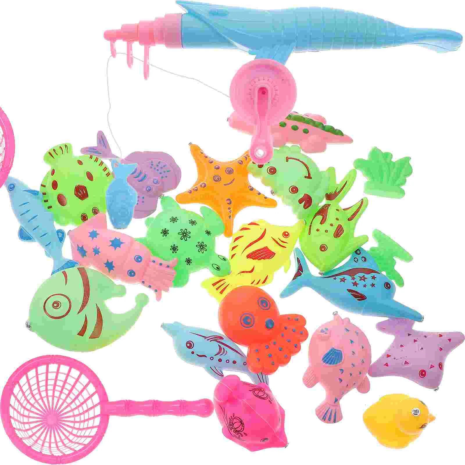 

22pcs Magnetic Rod Net Fishing Toys Suit Fishing Game Set for Children Boy Girl (20pcs Fish + 1pc Rod + 1pc Net, Random Pattern