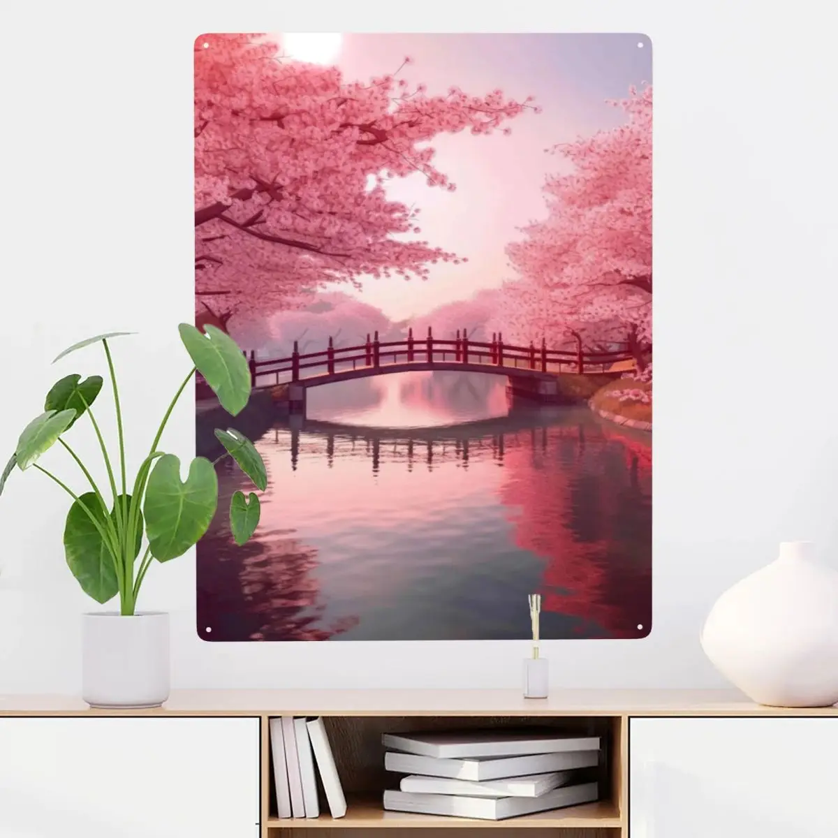 

Cherry Blossom Bridge Metal Tin Sign Decor Wall Art Easy to install Add Atmosphere Birthdays Gift