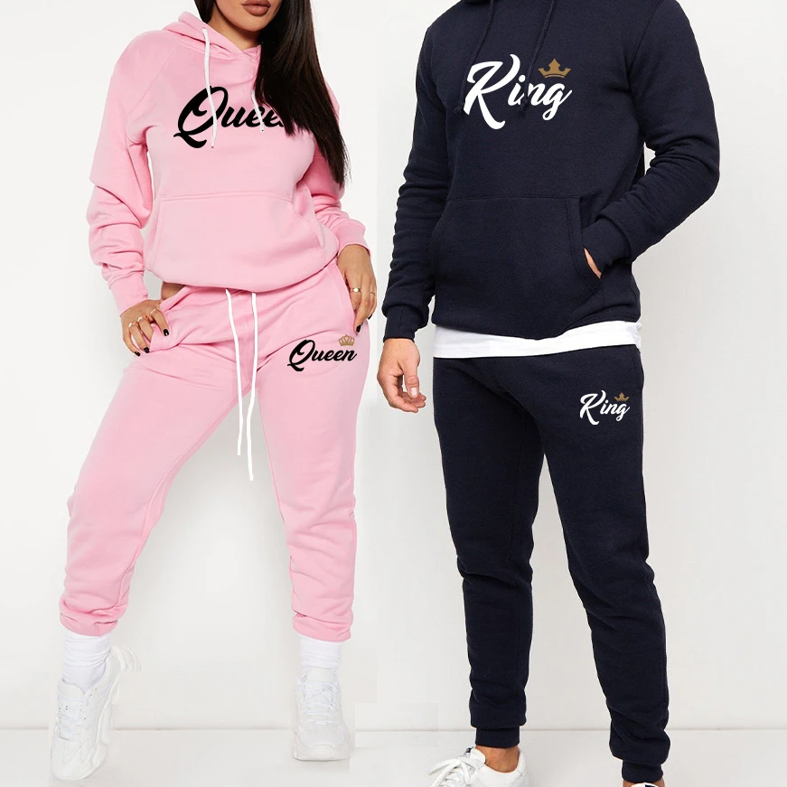 King or Queen Printed Tracksuit Lover Hoodie and Pants 2 Pieces Set Fashion Casual Streetwear Sport Jogging Couple Suit