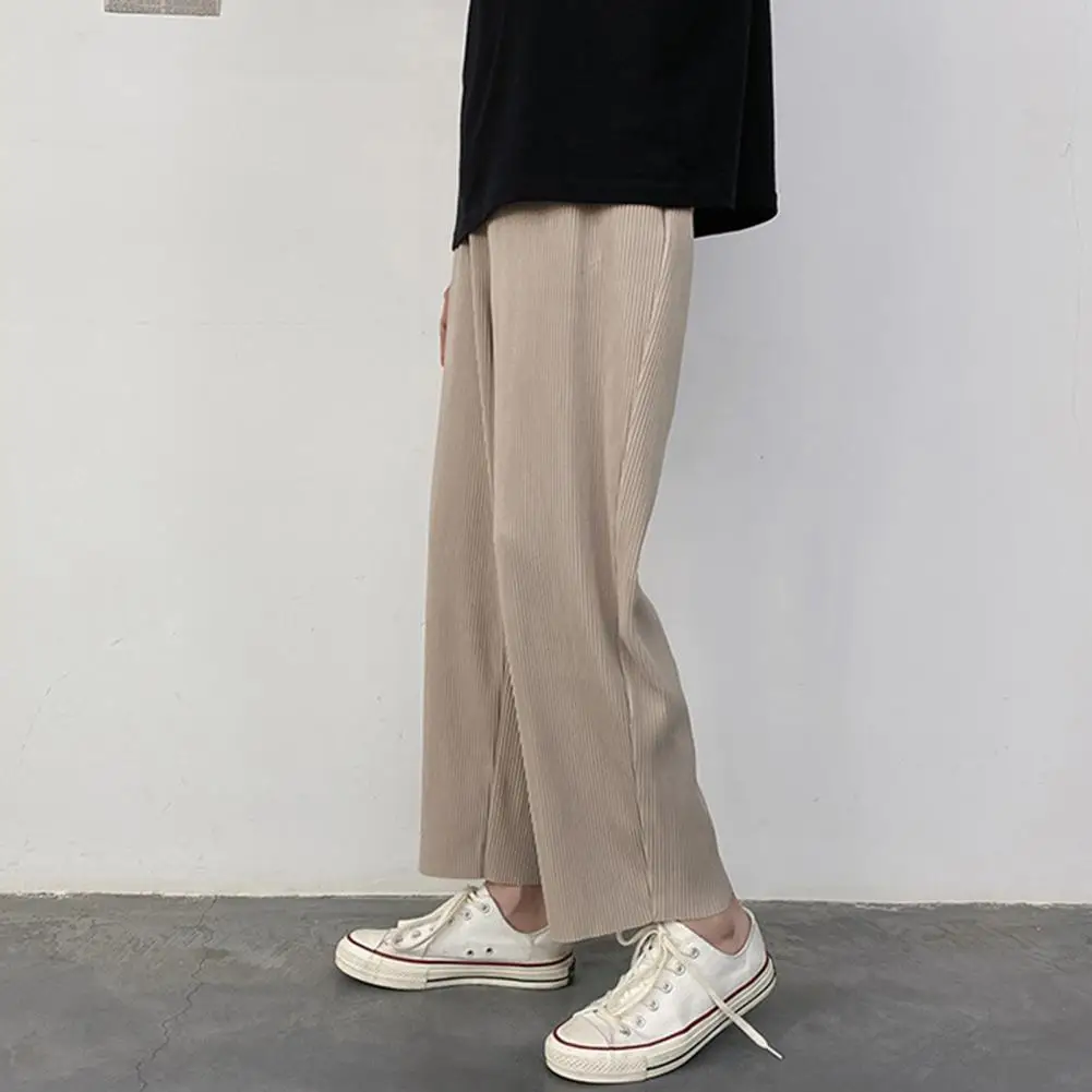 

Comfy Simple Solid Color Straight Men Trousers Breathable Men Pants Wide Leg for Gym