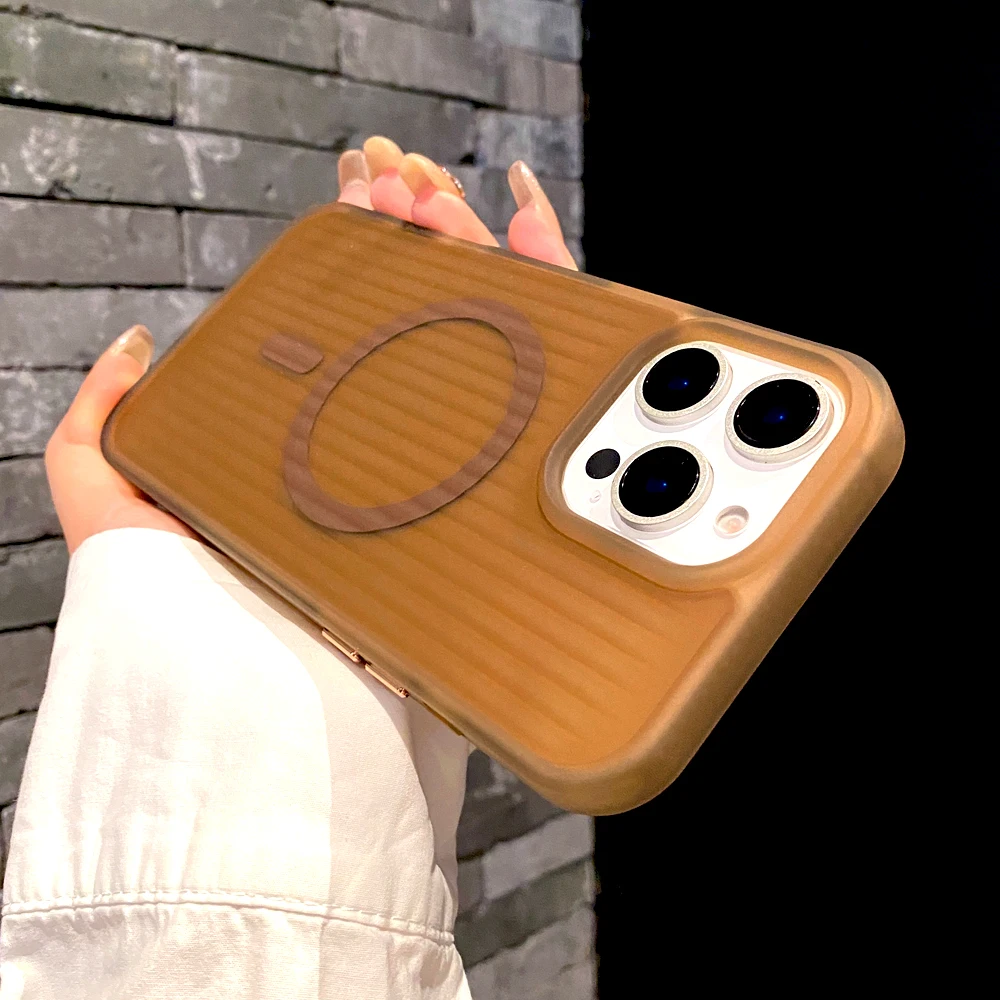 Матовый жесткий чехол с гофрированной текстурой для iPhone 16 15 14 13 12 11 Pro Max чехлы Magsafe