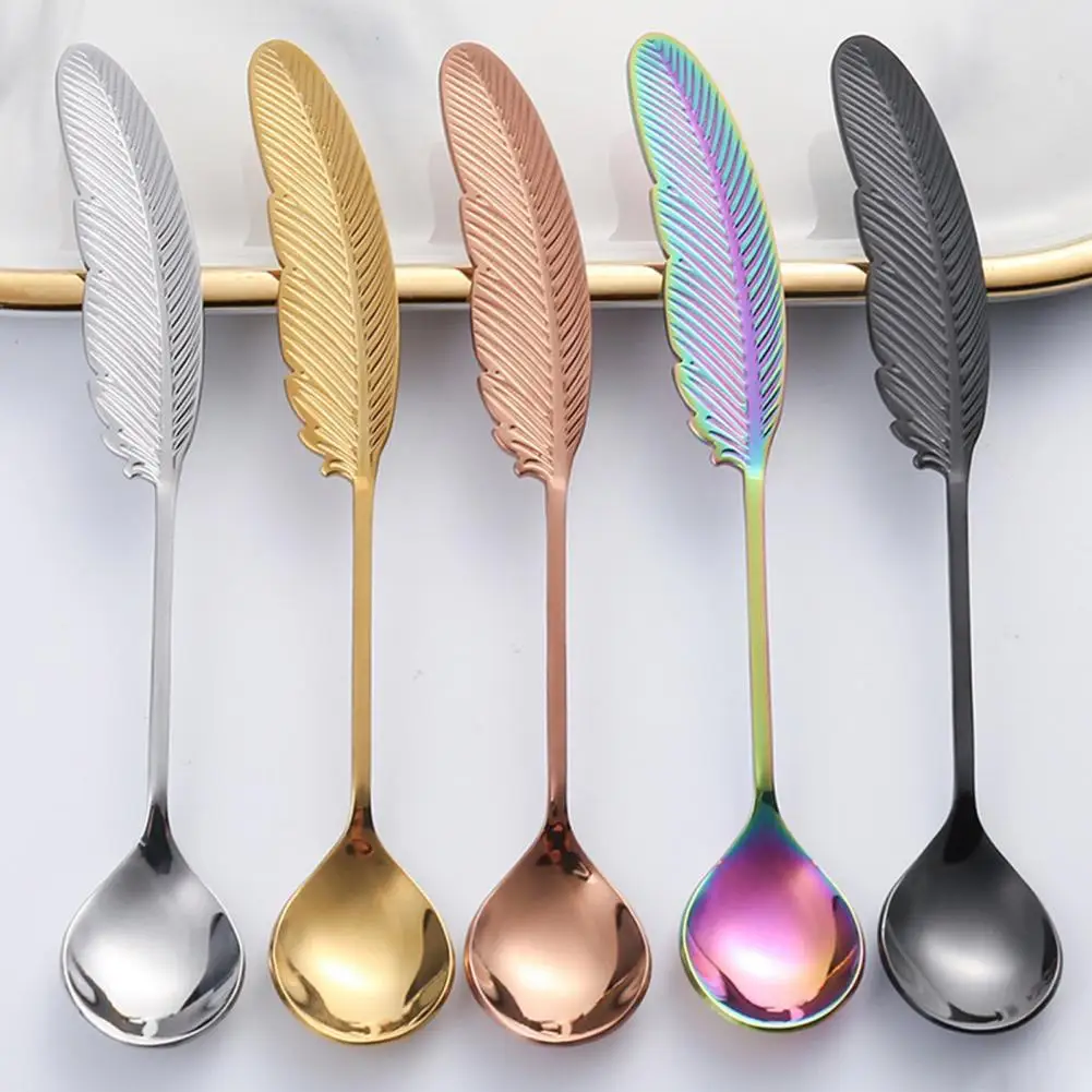 

Coffee Spoon Creative Feather Shape Handle 304Stainless Steel Tea Dessert Mixing Spoon for Home