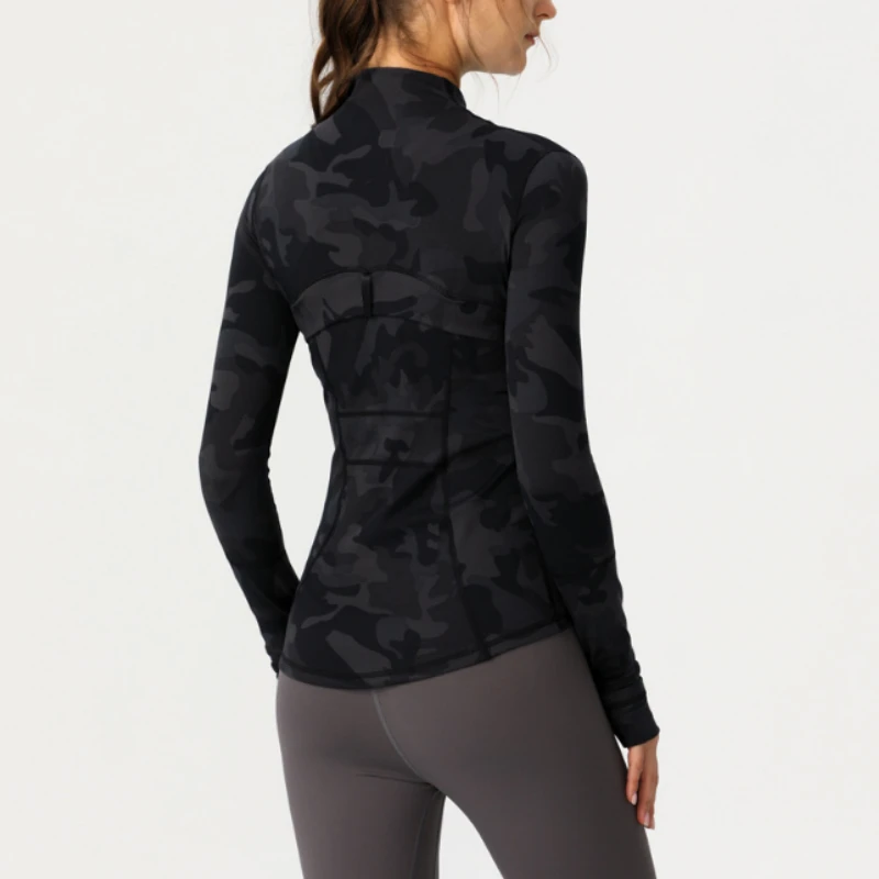 Autumn Black Cargo Standing-collar Women Jackets Fitness Stretchy Long Sleeve Thumb Hole Gym Running Coat Sports Sweatshirts