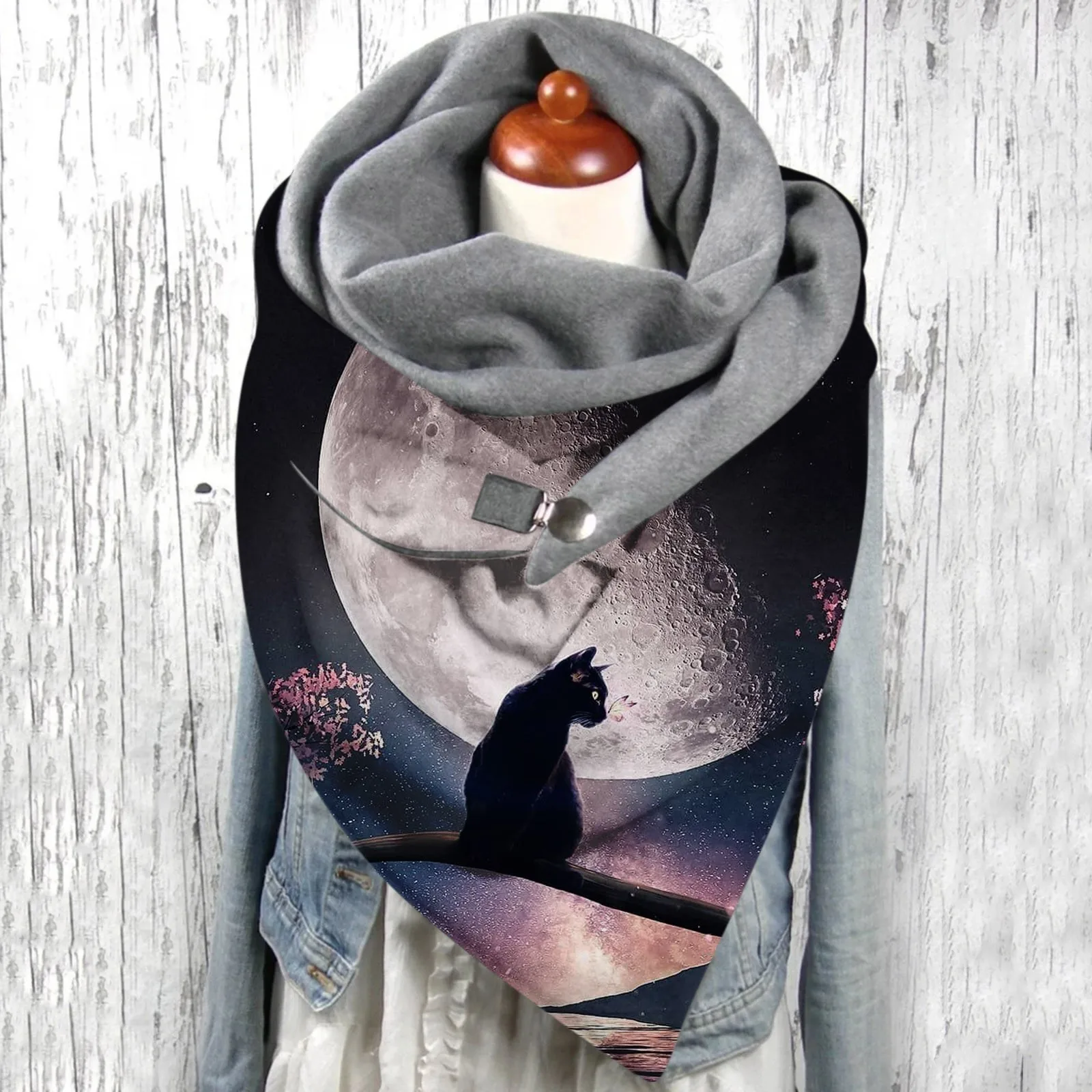 

Double-Layer Comfortable Scarf Buckle Universal Soft Winter Warm Autumn Prints Cats Scarf Oversize Black Scarf Red Sheer