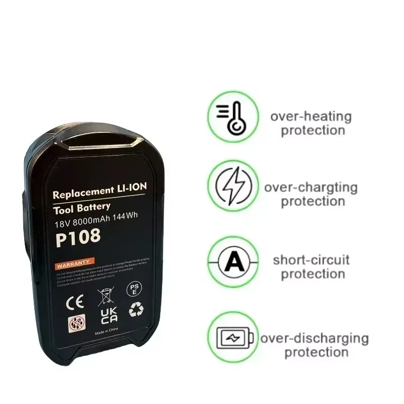Фото Литий-ионная аккумуляторная батарея 8,0/6,0 Ач 18 В для Ryobi ONE + P108 P107 P122 P104 P105 P102 P103 P109 RB18L25 RB18L40 Аккумуляторные дрели №3