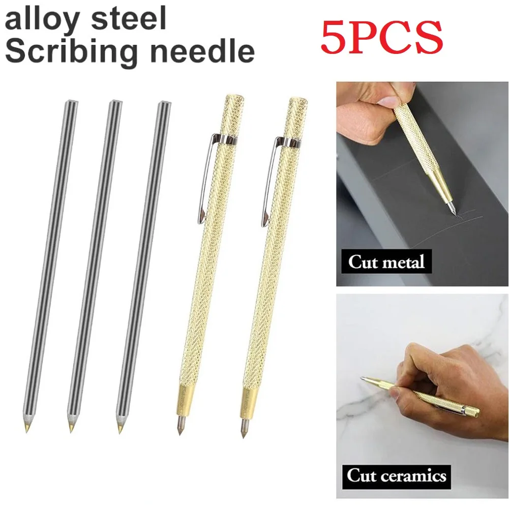 2/5pcs Alloy Scribe Pen Carbide Scriber Pen Metal Wood Glass Tile Cutting Marker Pencil Metalworking Woodworking Hand Tools