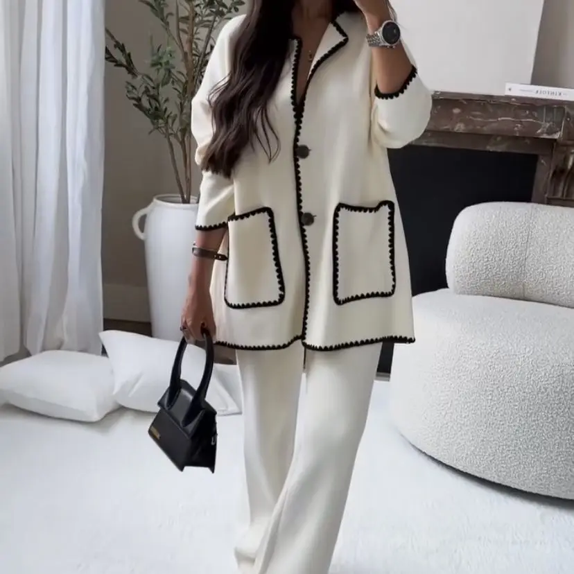 Женский осенне-зимний комплект из двух предметов: однобортный Топ с длинным