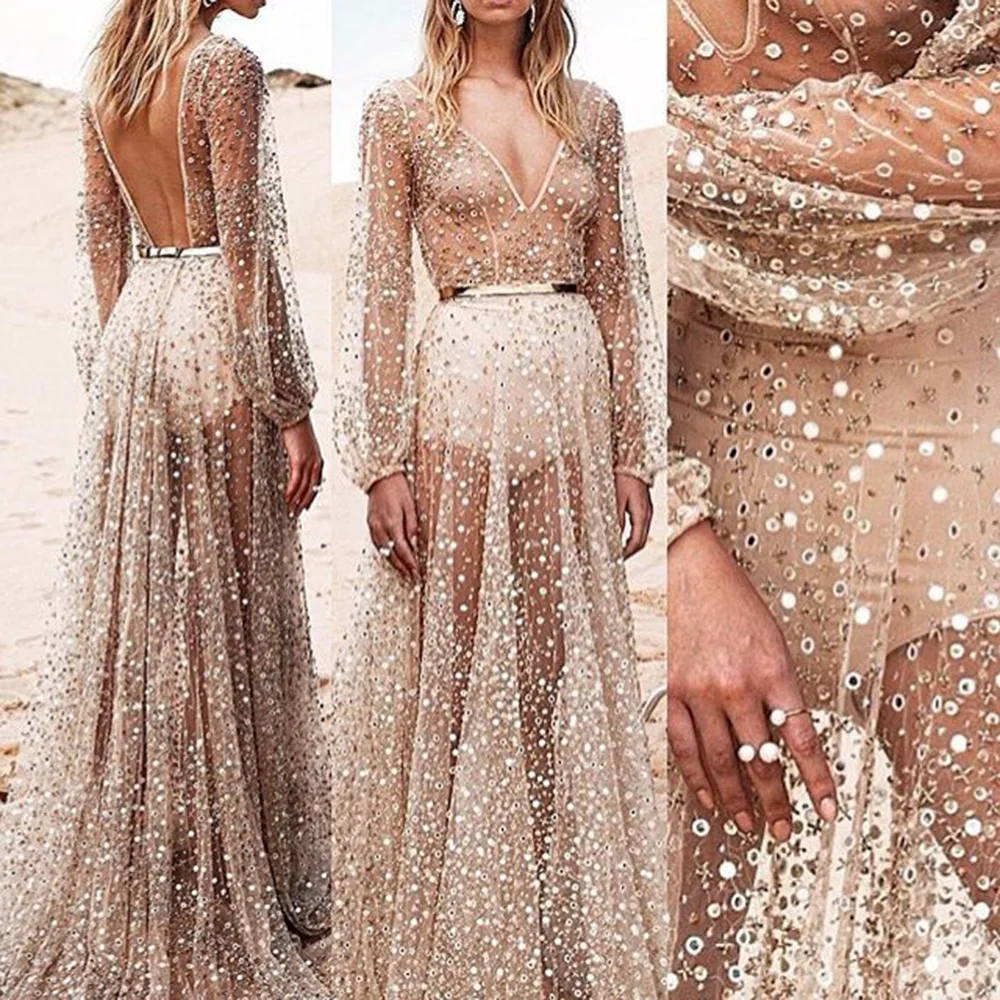 

Women's Small Dress Mesh Glitter Long Sexy Nightclub Dress Summer Sexy Dress