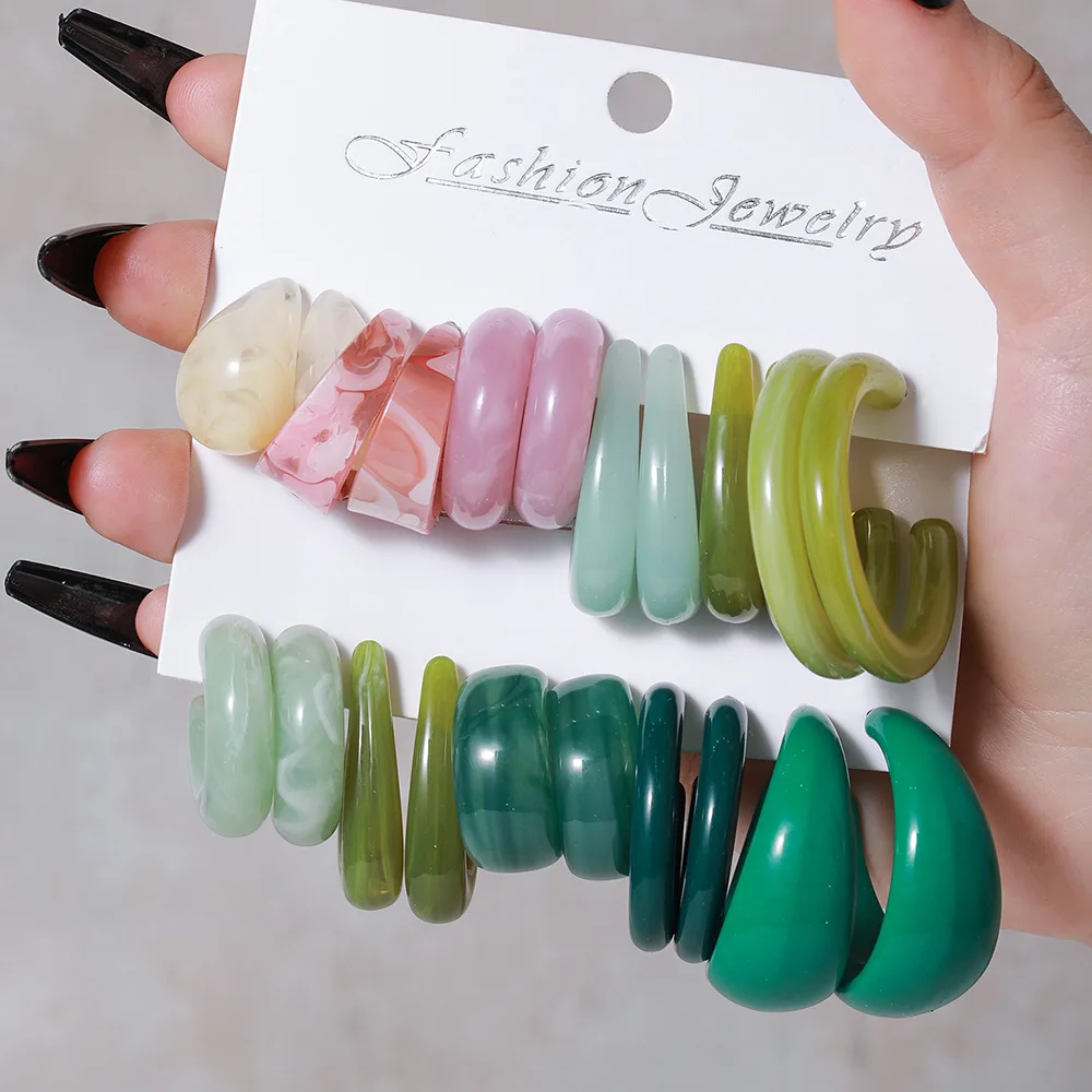 Simple Acrylic C-shaped Cut Earrings 5 Pairs Set New Fashion Colorful Geometric Metal Round Earrings Korean Jewelry for Women