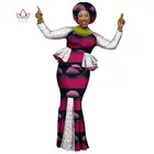 Африка Стиль Базен Riche Платья для женщин для Для женщин Двойка комплект Для женщин топы с длинными рукавами и длинные Африканский принт юбка плюс Размеры WY2389