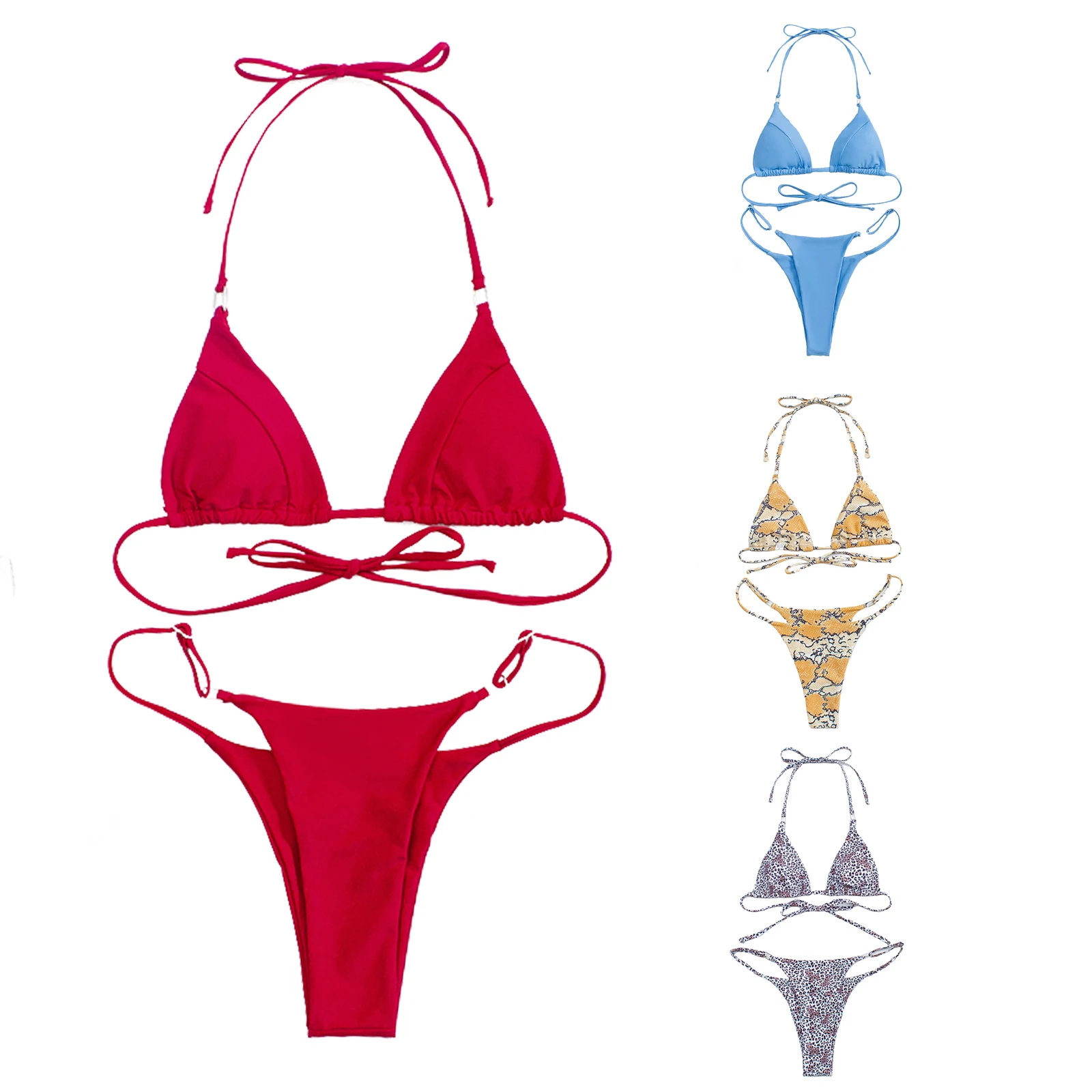 

Женское бикини пуш-ап с лямкой на шее, с леопардовым/змеиным принтом