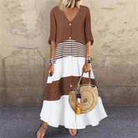 high quality summer 2022 new v neck short sleeve vintage print long loose dress button casual dress elegant chic ladies clothing