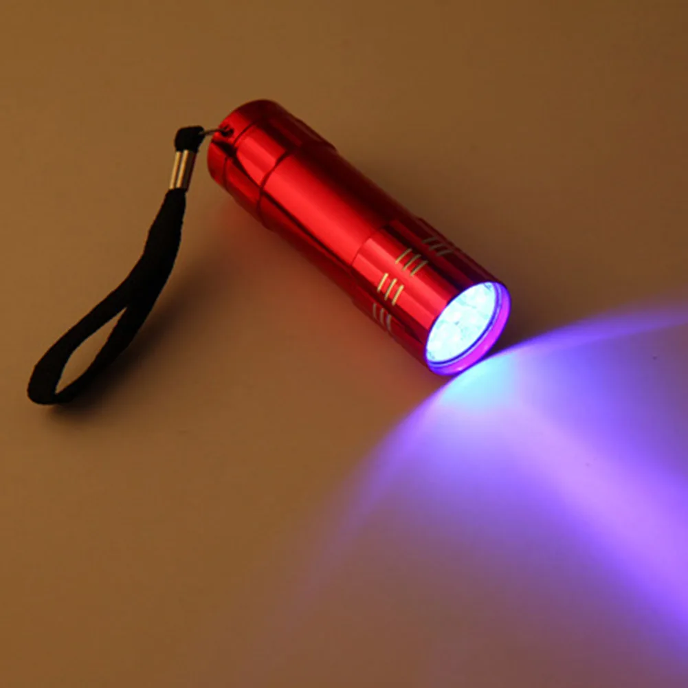 

Portable Waterproof 395nm Ultraviolet 9 LED Flashlights UV Light Torch for Hunting Money Checker Detection without Battery