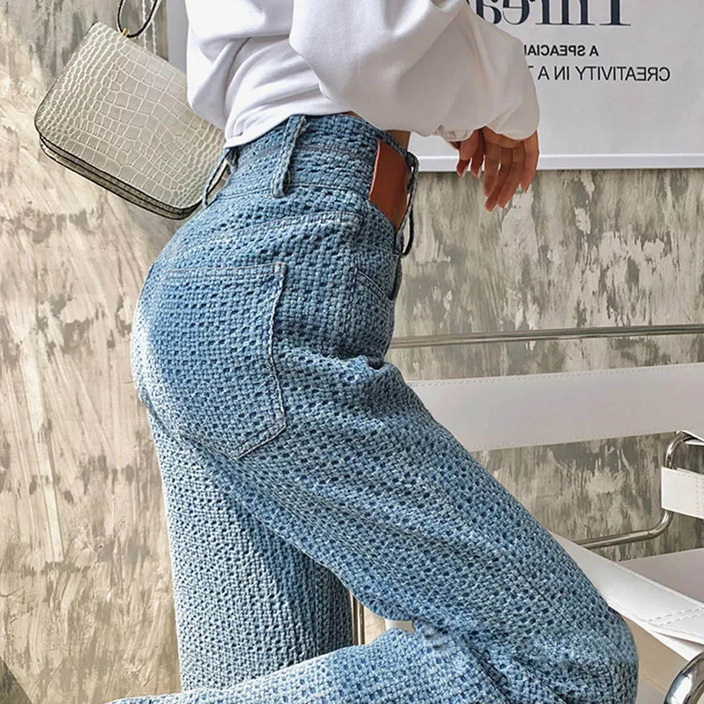 

Korean Fashion Streetwear Woven Jeans Female Y2k Denim Trousers Women Harajuku 2022 New casual High Waist Pants