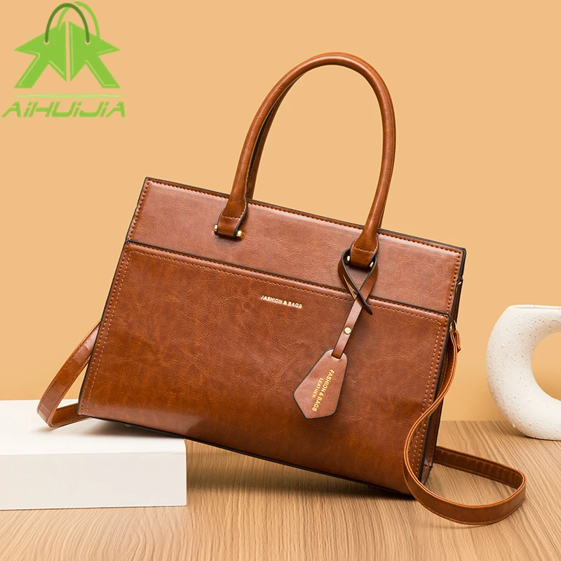 

High Quality PU Leather Women Crossbody Bag Vintage High Capacity Shoulder Bag Luxury Womens Bags Simple Solid Color Handbags