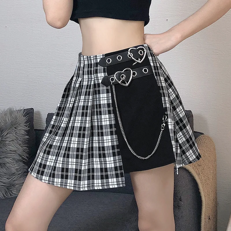 

Gothic Plaid Women's A-line Mini Skirt Punk High Waist Plaid Chic Costume Rock Chain Street Fashion Girl Skirt Y2K Spring Summer