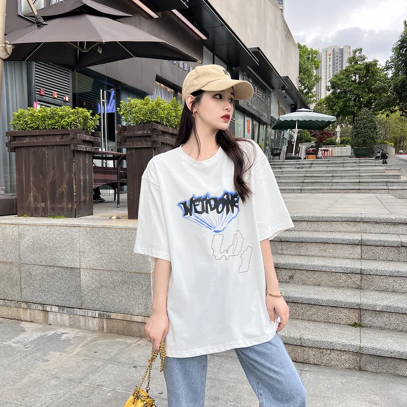 

2022 High quality WE11DONE solid color rhinestone LOGO print round neck short sleeve men women T-shirt TX636