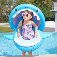 baby shark inflatable pool float baby swimming ring with sunshade infant floating ring water seat pool toys for kids 1 5 age