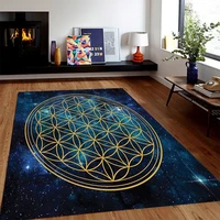 flower of life rug blue overlapping circles grid gold area rug yoga modern rug floor salon rug flower rugs carpet tapis salon