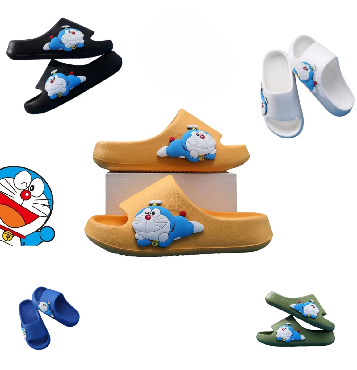 Фото Милые детские тапочки Doraemon с аниме-периферой, удобные летом сандалии с защитой от запаха, нескользящие шлепанцы для ванной комнаты и ванны №1