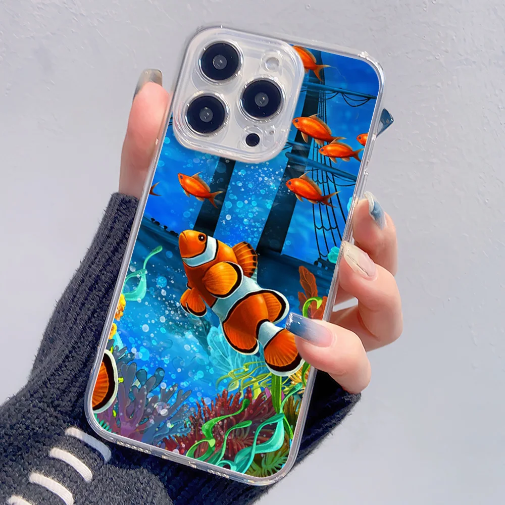 Чехол для телефона Ins с корейской рябью и текстурой Aquaria Lovely Fishes IPhone 15 14 13 12 11