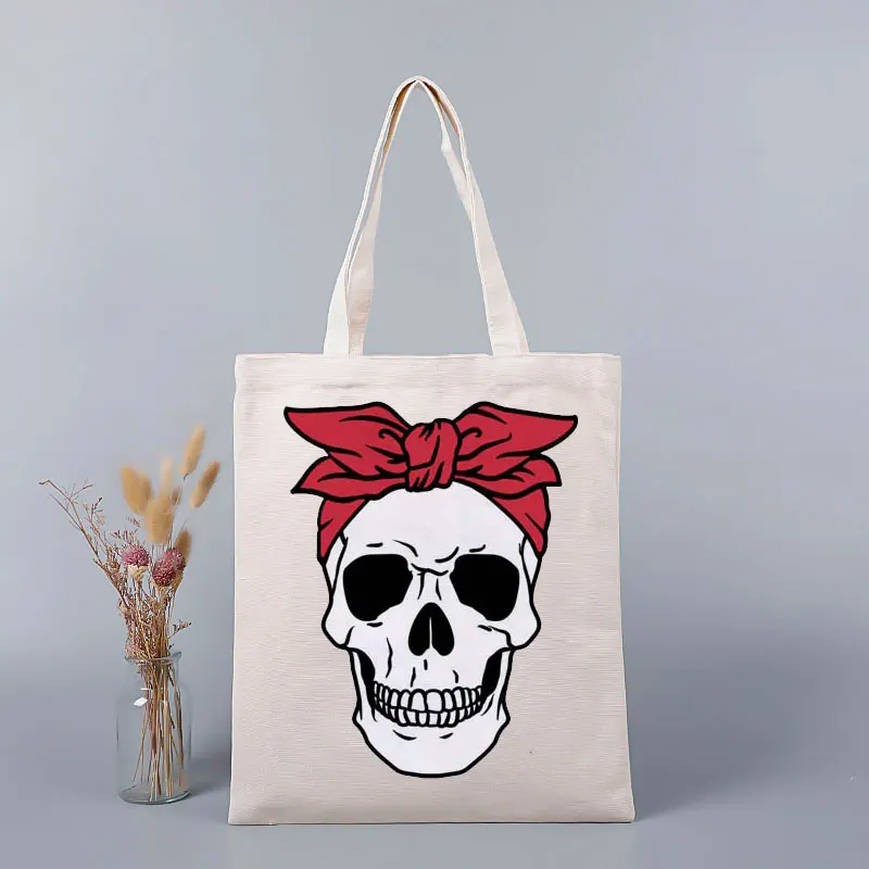 

2022 Summer Ladise Customized Skeleton Tote Bag Personality Print Cloth for Women Fashion Handbag Large Capacity Shopping Totes