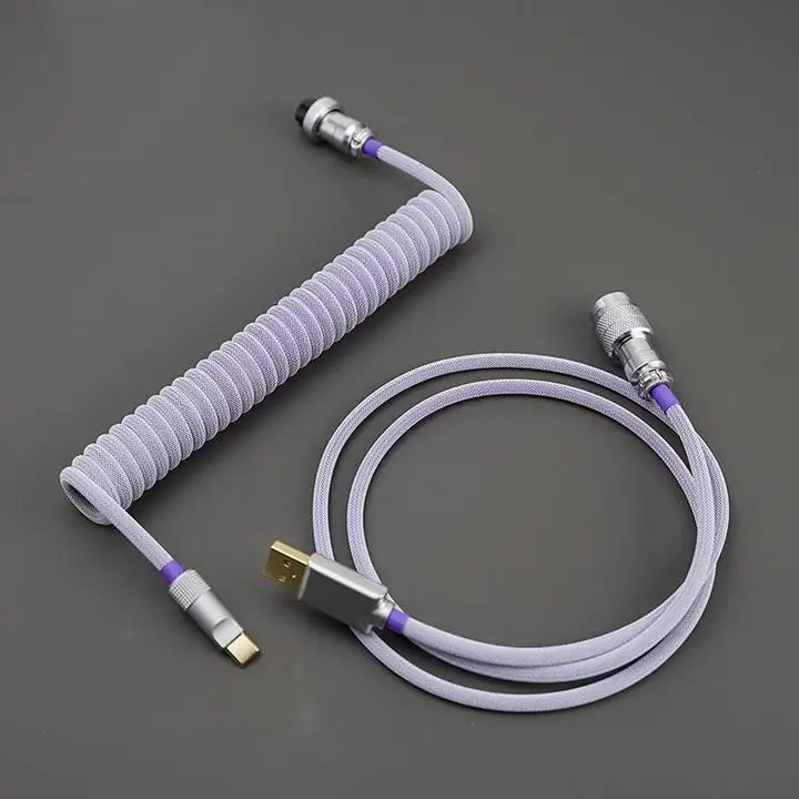 

YUNZII персонализированный Спиральный USB-кабель авиатора для механической игровой клавиатуры Type-C-Taro фиолетовый