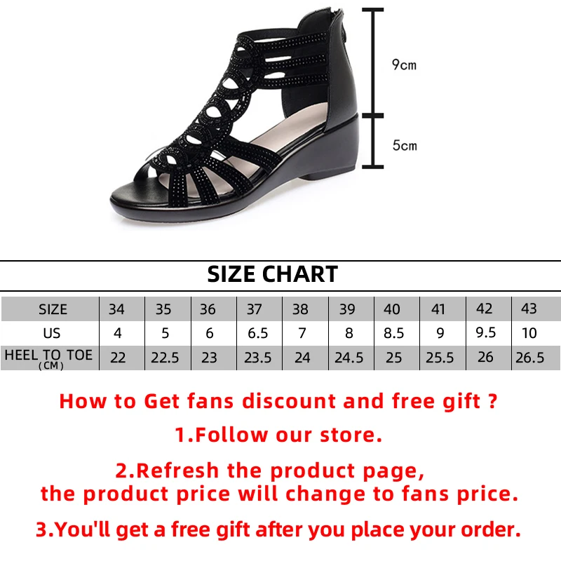 5CM Roman Genuine Leather Ladies Sandals Women Summer Slippers Fashion Chunky Rhinestones Platform Wedge Zipper Comfy Shoes