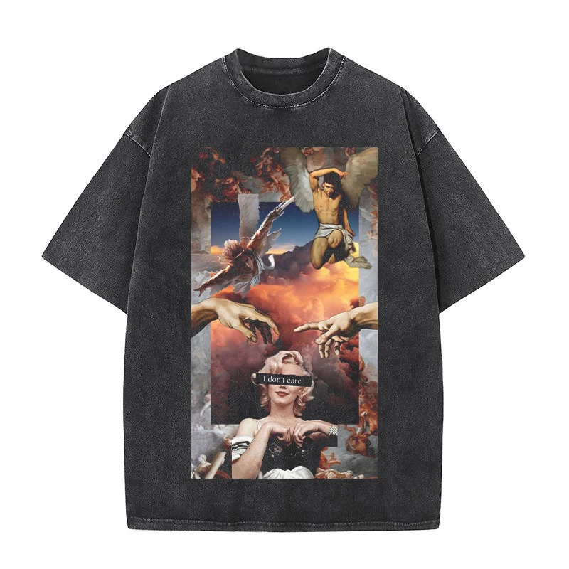 

Zombie Panda 2 Designs The Renaissance Oil painting style Printed Male Black Tee Washed Oversized Streetwear Unisex T Shirt