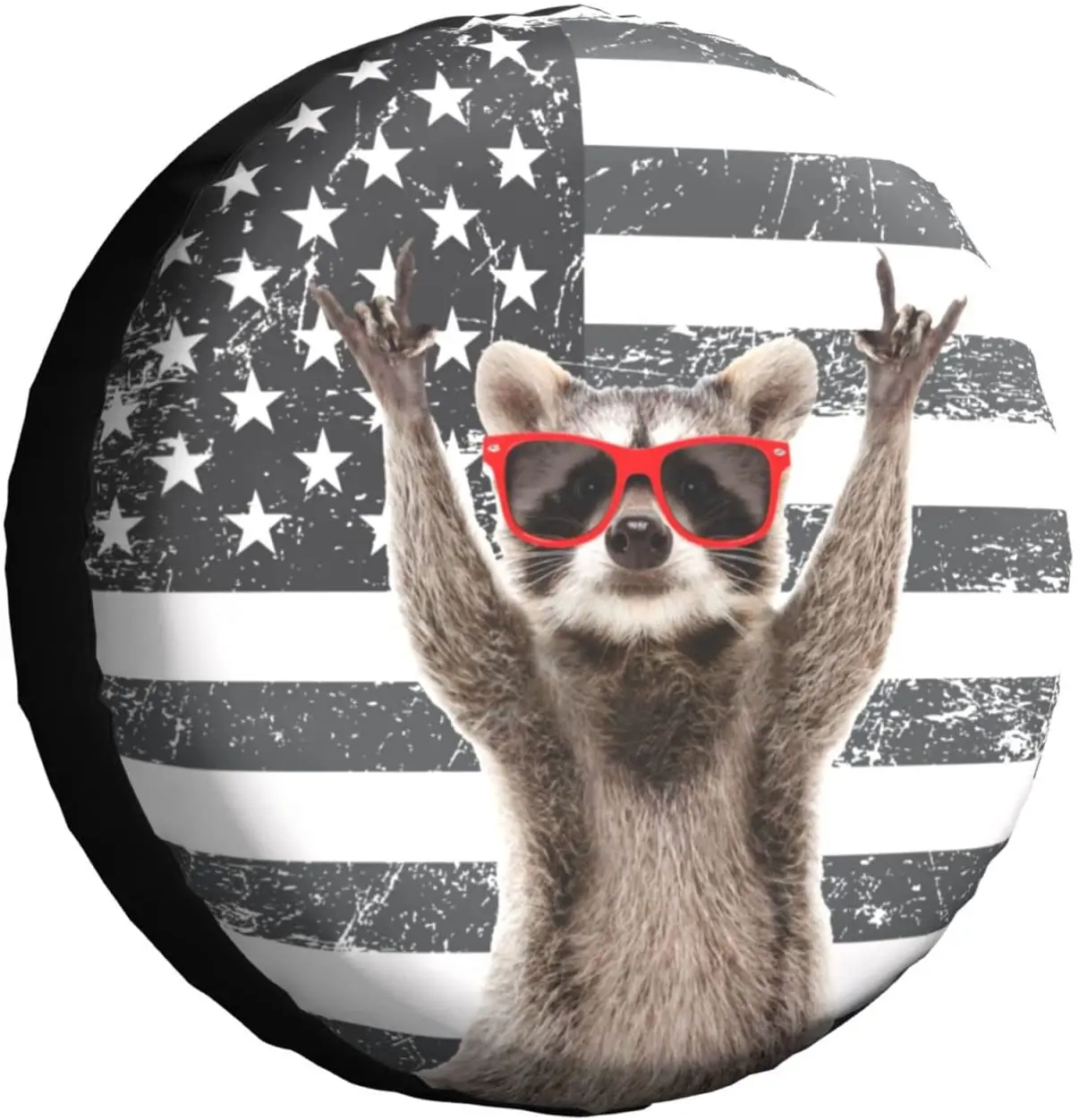 

Funny Raccoon Spare Tire Cover Black White American Flag 17 Inch Wheel Protector for Truck SUV Trailer Camping Rv Tire Covers