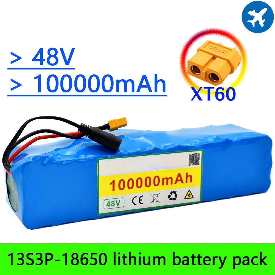 

Large Capacity 48V Battery 48V 100ah 1000W 13s3p Li Ion Battery Pack for 54.6V E-bike Scooter with BMS
