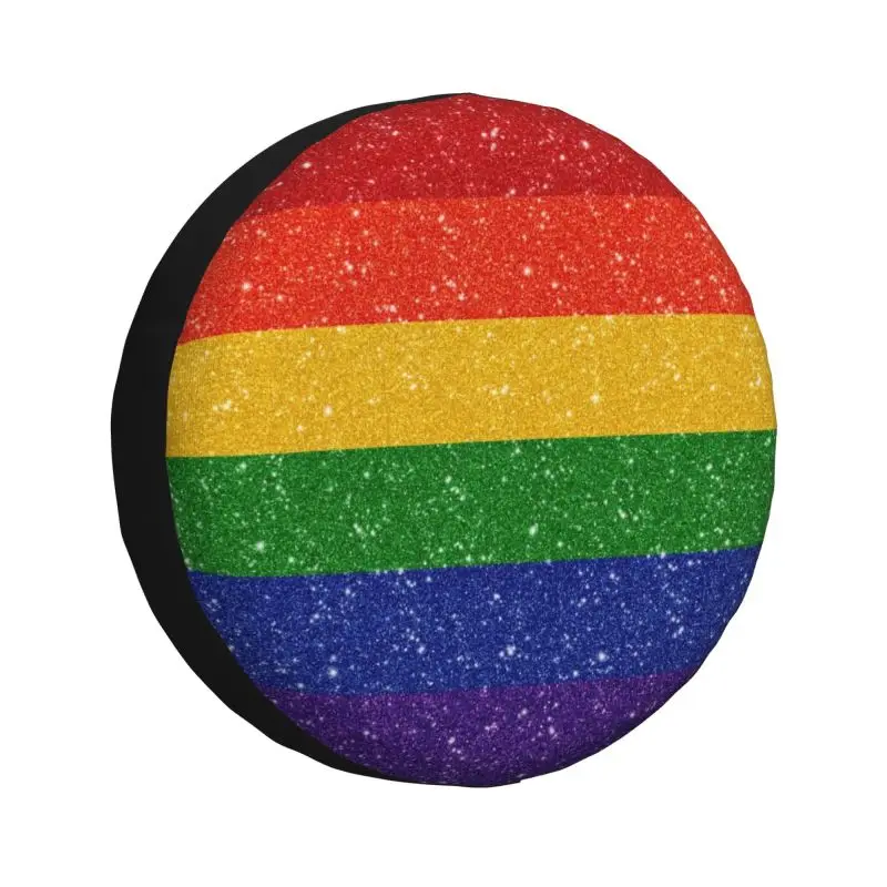 

Custom Faux Glitter Rainbow Pride Flag Spare Tire Cover for Jeep Grand Cherokee LGBT Gay Lesbian 4WD 4x4 SUV Car Wheel Protector