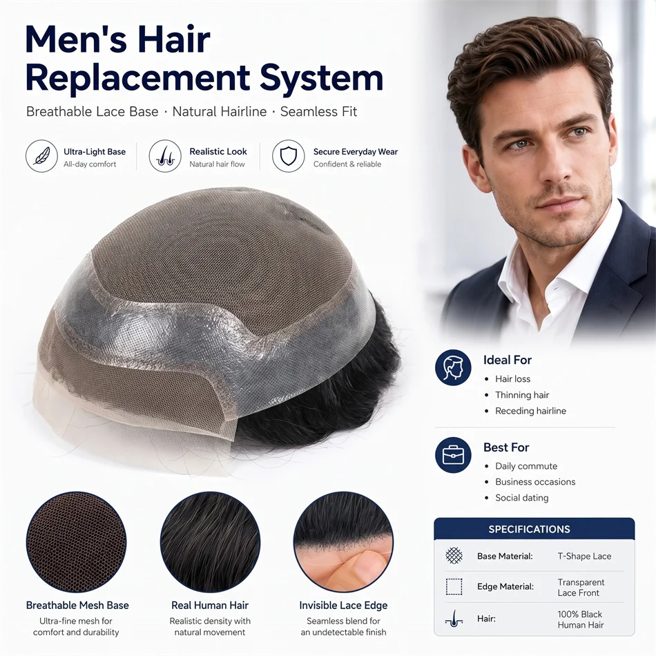 Фото Мужской парик из натуральных волос Hollywood Swiss Lace Front Toupee с имитацией кожи, 100% натуральные волосы Remy Virgin, мужской протез для волос №5