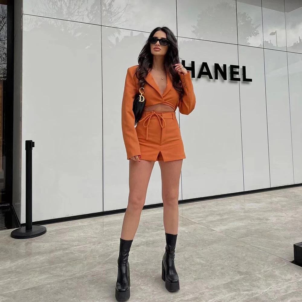 Женский короткий пиджак с V-образным вырезом и длинными рукавами - купить по