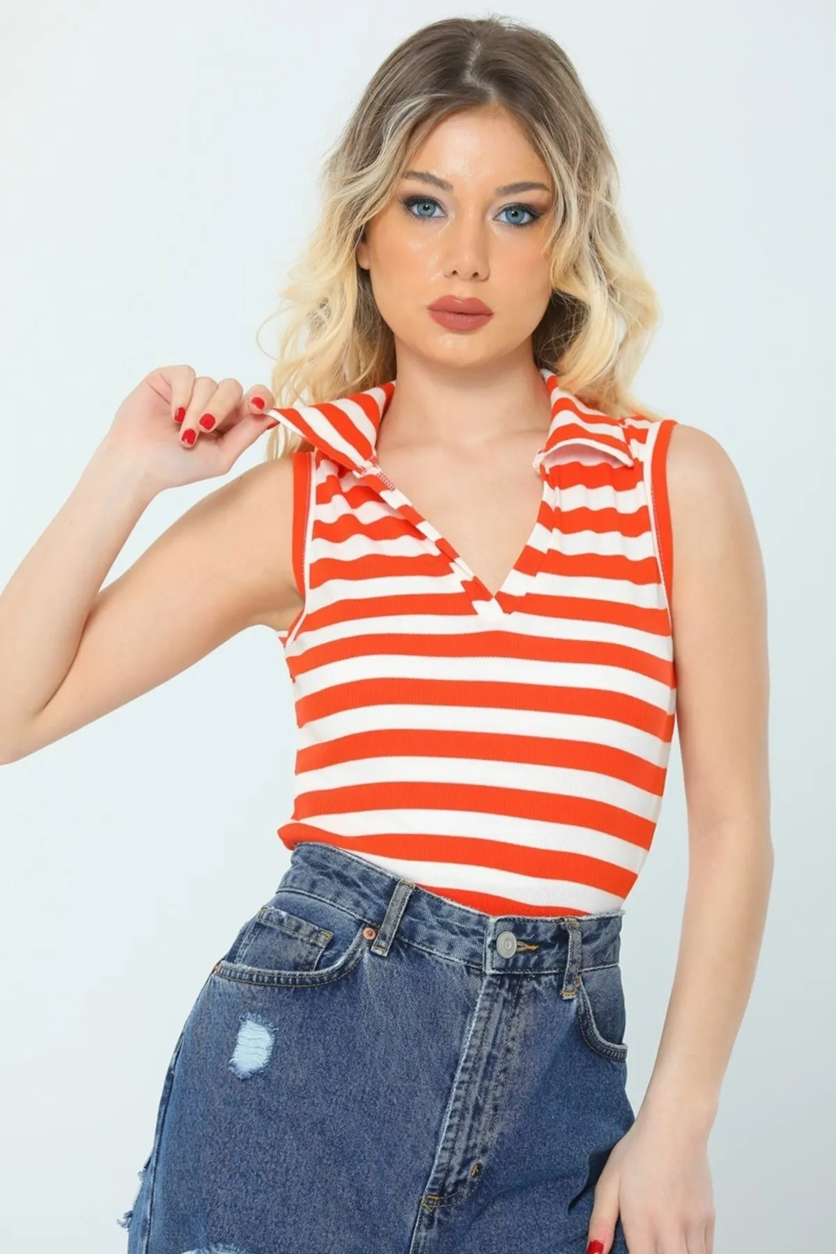 

Women's Summer Crop Top Blouse Orange Lycra Polo Neck Camisole Crop Body Blouse hot girl top boots toming shirt