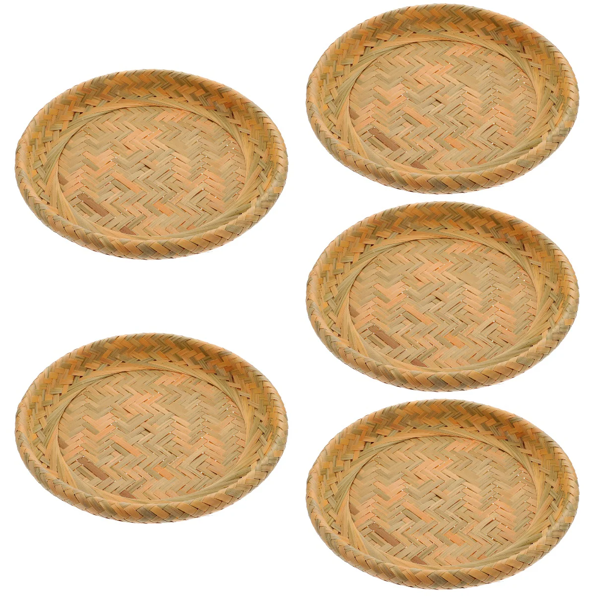 

5pcs Bamboo Basket Tray Bread Candy Snack Serving Basket Desktop Woven Bread Plate