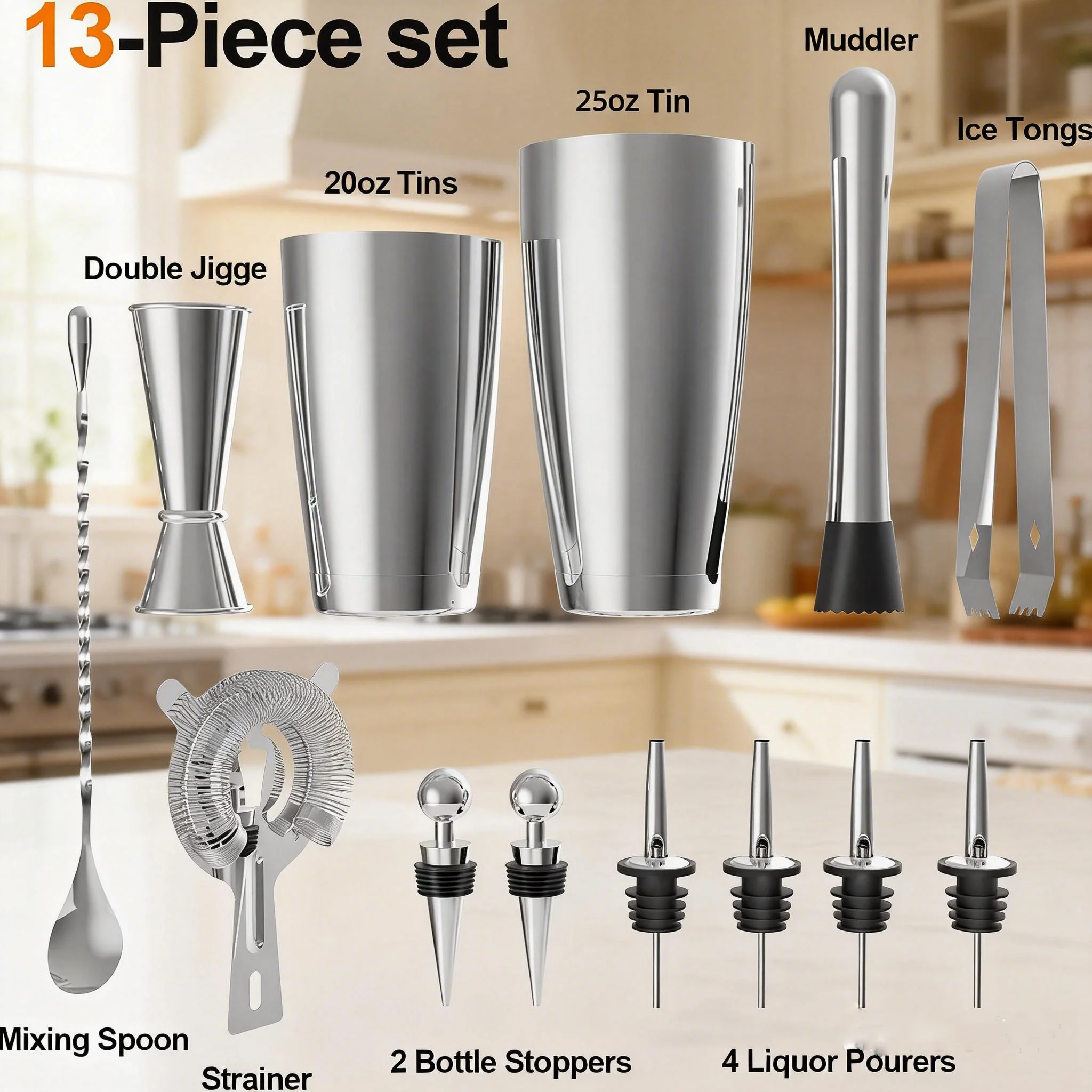 Фото Набор барных инструментов stllCamol Cocktail Shaker Boston Style, 13 предметов, для миксологии, профессиональный набор для барменов №2