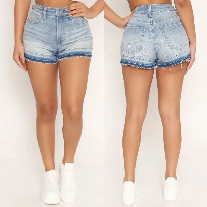 

2022 Summer European And American Women Denim Shorts Straight High Waist Cotton Elastic Denim Ladies Jeans Shorts