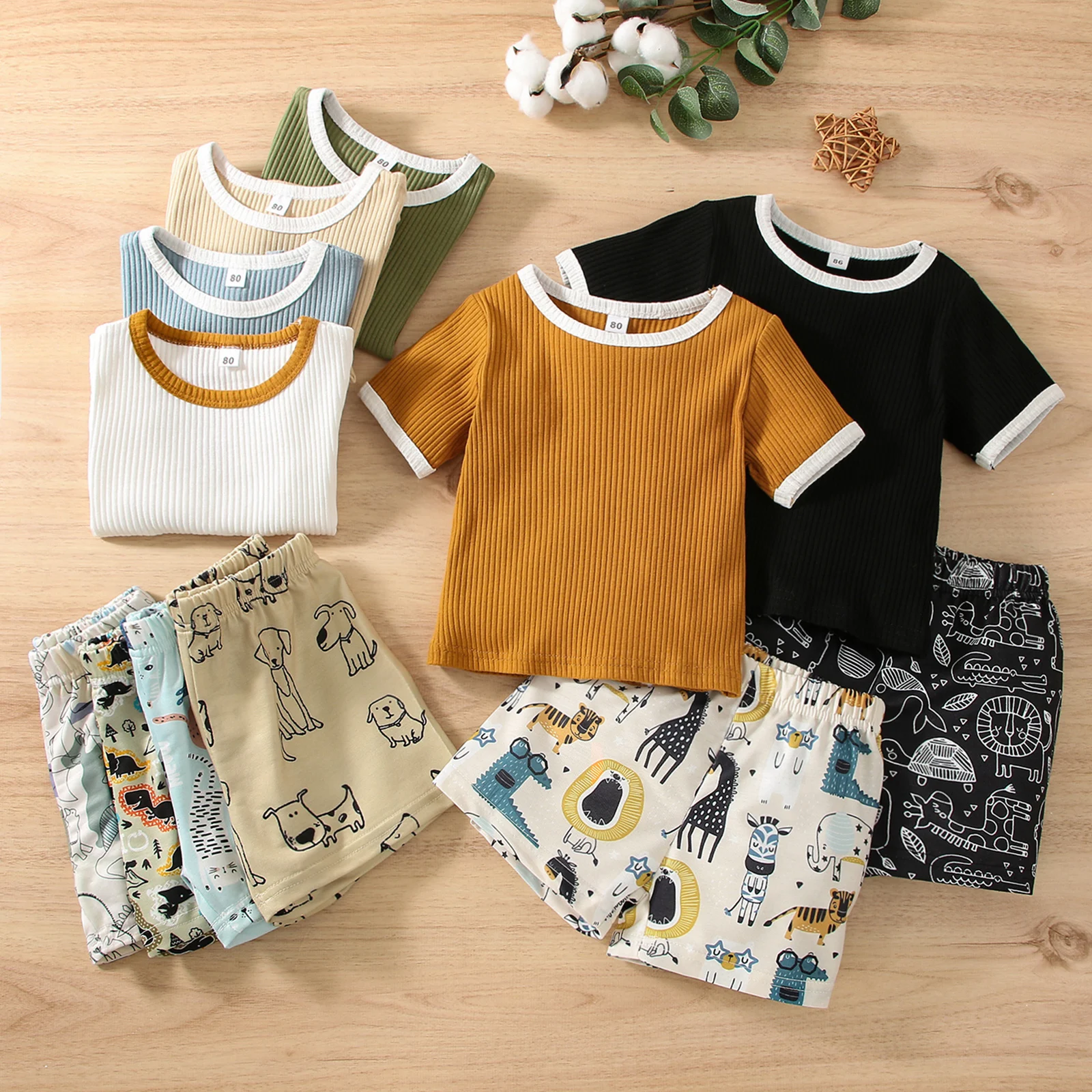 

3-24M Summer Infant Newborn Baby Boys Clothes Set Short Sleeve T-shirt Cartoon Shorts Outfits Costumes D01