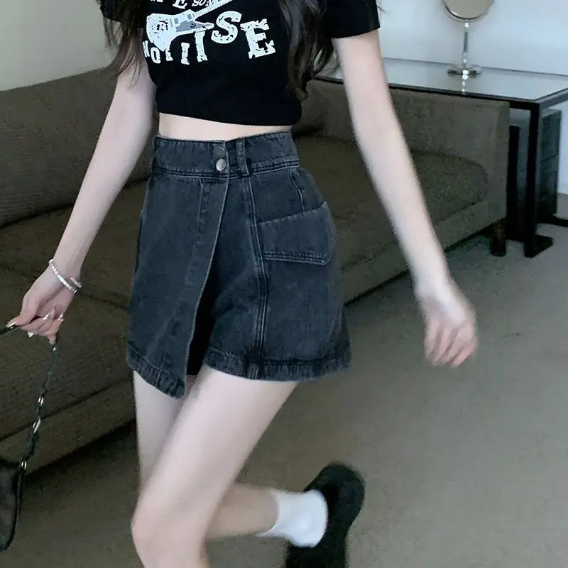 Button Pockets Patchwork Asymmetrical Zipper Solid Color Shorts Women's Clothing Fashion Loose Streetwear Summer Thin High Waist