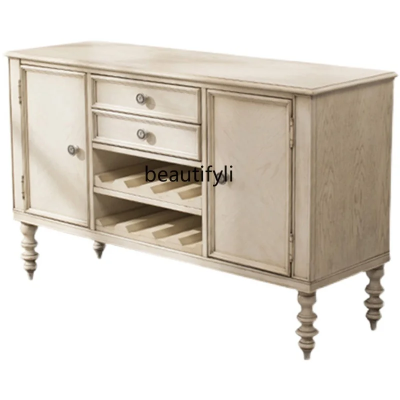 

yj American Solid Wood Sideboard Simple White as Old Retro Restaurant Locker Light Luxury Tea Cabinet