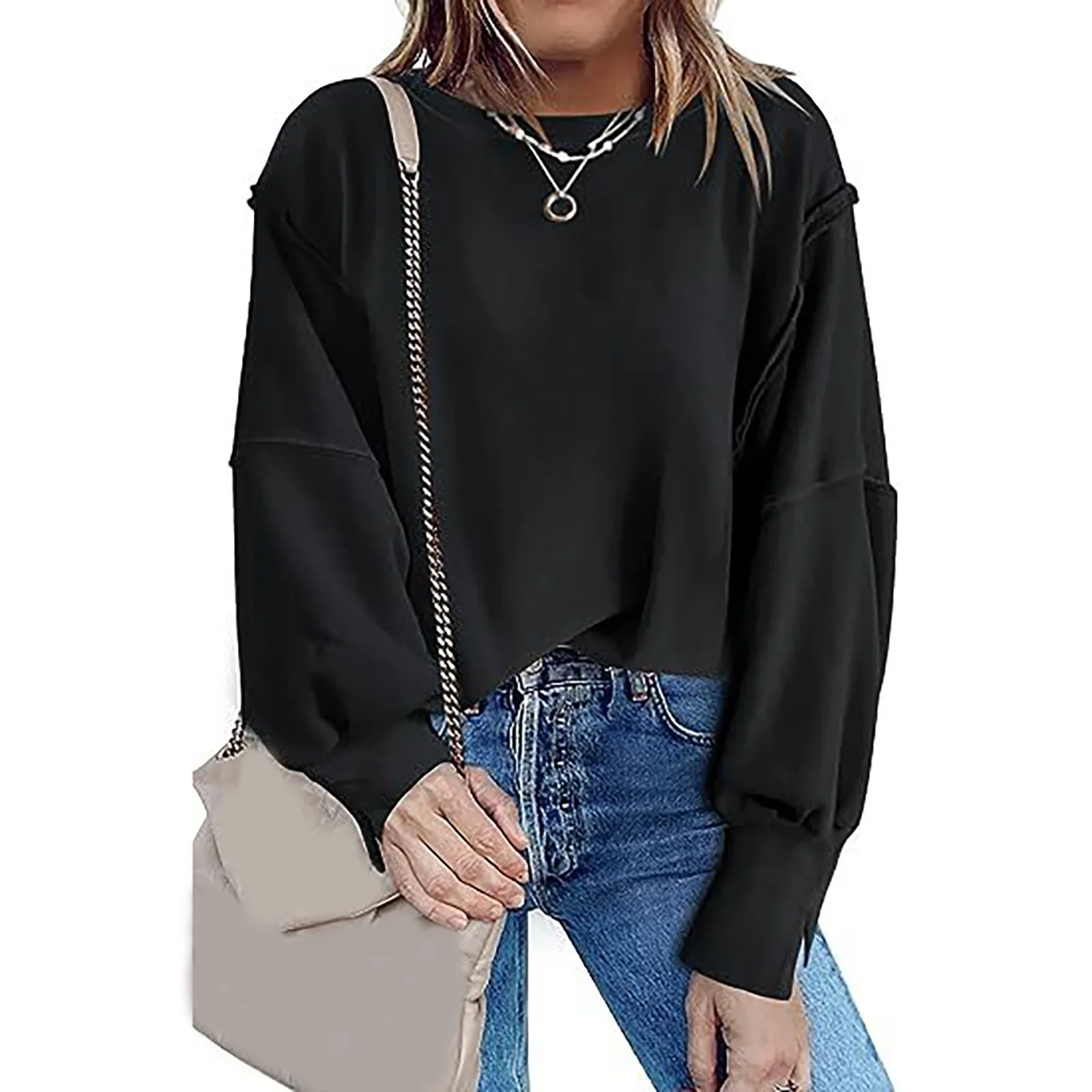 

Fashion Solid Color Pink Crew Neck Loose Sweatshirt Women Casual Long Sleeve Pullover Tops Ladies Fall Outfits Streetwear