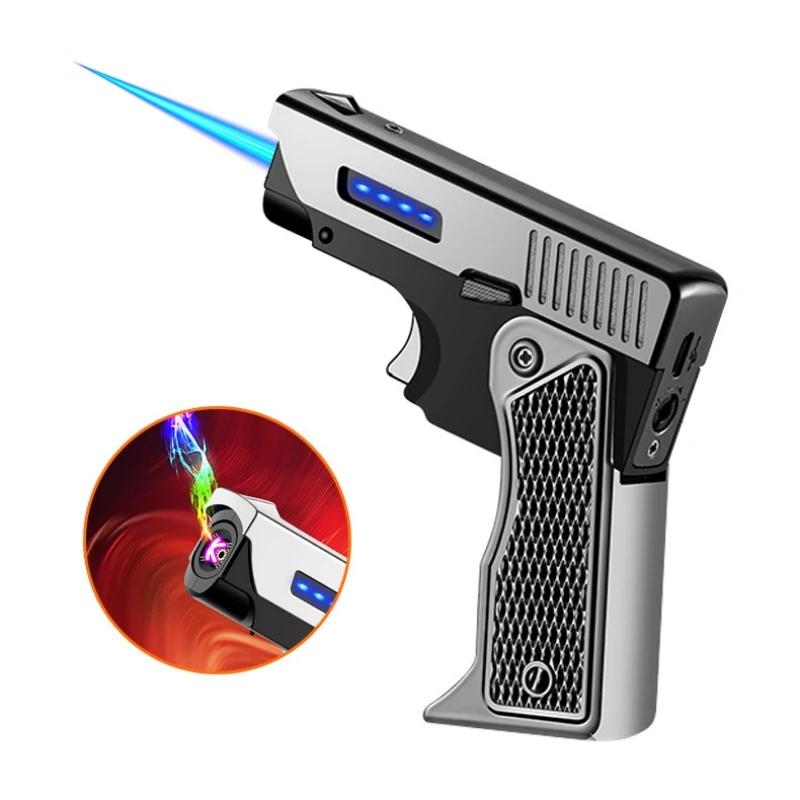 

Metal Folding Gun Butane Torch Turbojet Flame Lighter Windproof Gas Plasma C-type Charging USB Lighter Smokeing Men's Gift