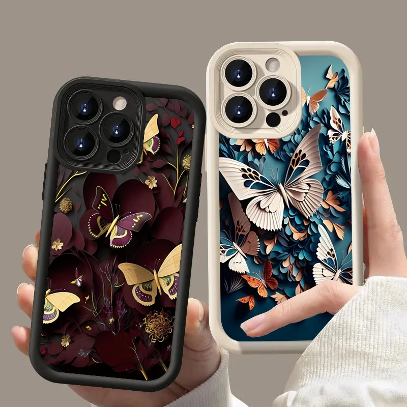 Butterfly Floral Burgundy Colorful Painting Case for Xiaomi Poco M6 X6 X5 F6 F5 Pro Mi 13 12 11 Lite 5G 14T 14 13T 12T Cover