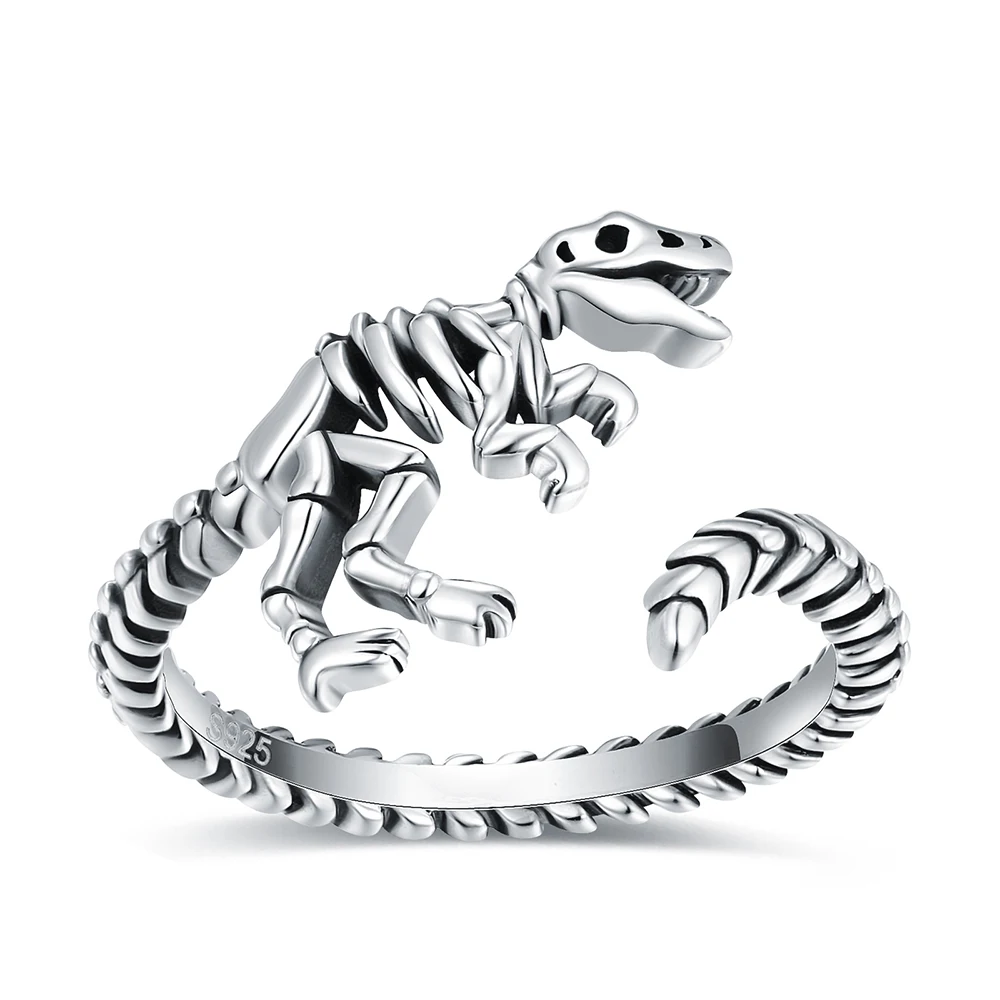 

SG 925 Sterling Silver Dinosaur Skeleton Cute animal Adjustable Open Skull Vintage Thumb Rings Jewelry Gifts for Women Girls Men