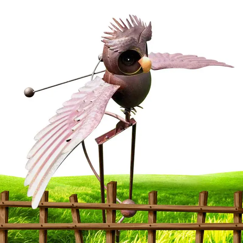 Garden Stake Eagel Flapping Wing Flapping Metal Owl Yard Stake Wings Kinetic Dynamics Animal Statues Rocking Wind For Yard