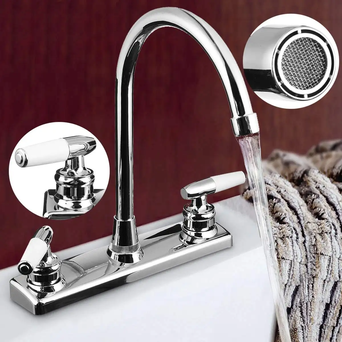 

BVSOIVIA Double Handle Double Basin Kitchen Faucet Tap Silver Single Hole Water Tap Torneira Cozinha Cold And Hot Mixer Tap US